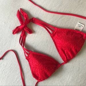 Red tie lace bikini top